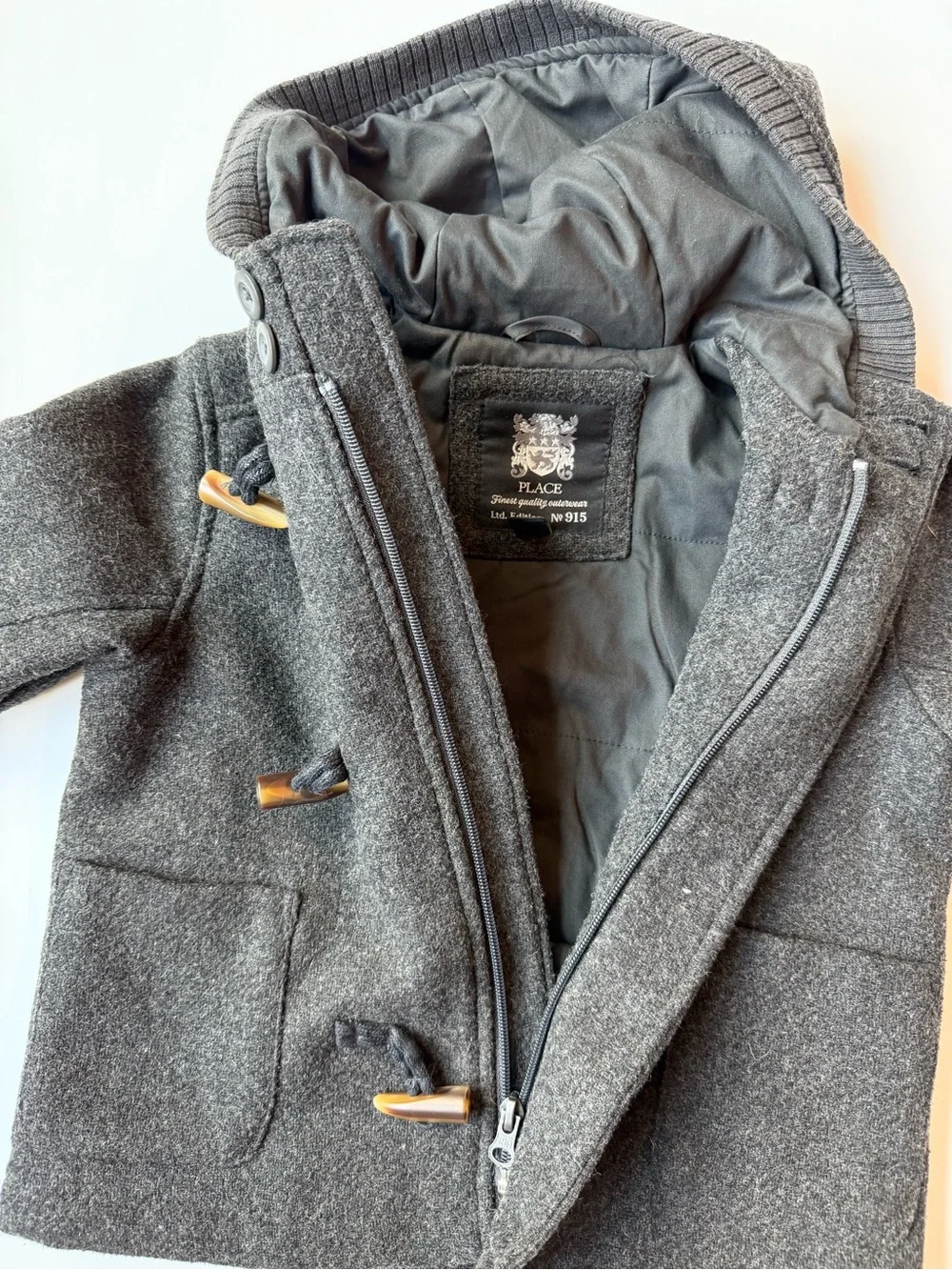 Warm Hooded Toggle Pea Coat - Charcoal 24M